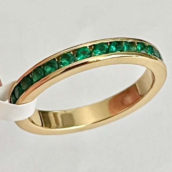 Green Cubic Zirconia Eternity Ring Size 7 8 9 Gold Plated Stackable Faux Emerald - Picture 11 of 12